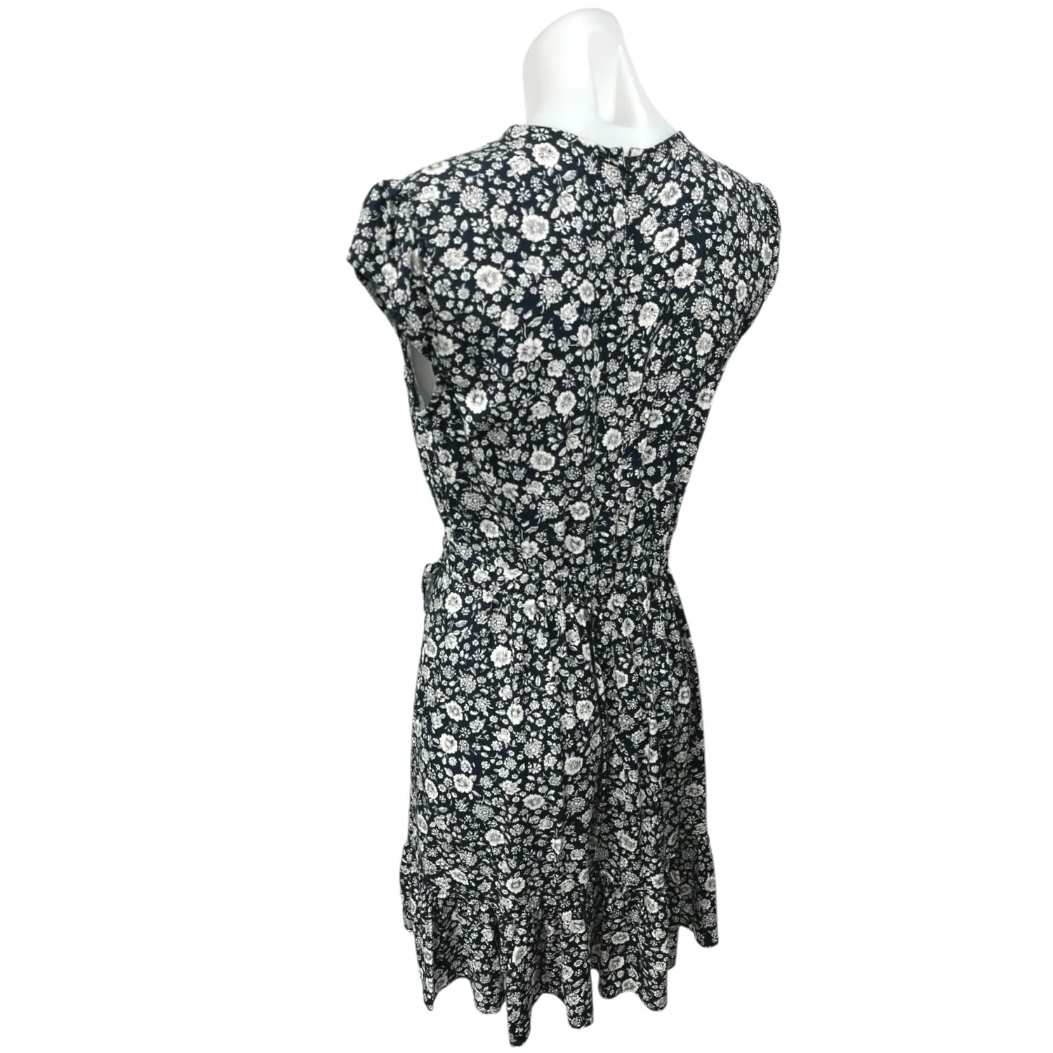 J.Crew Navy Blue Floral Ruffle Faux Wrap V - Image 4