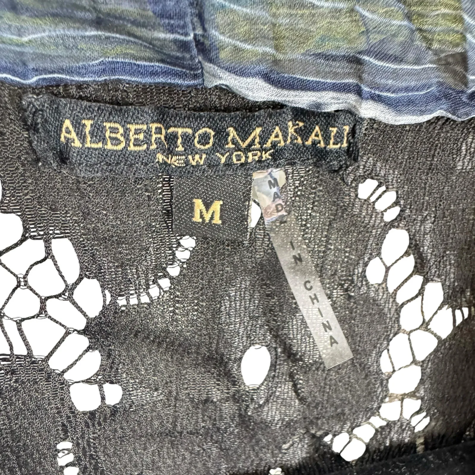 Alberto Makali Blue Black Colorful Beaded 3/4 Sleeve Lightweight Blouse Size M - Image 6