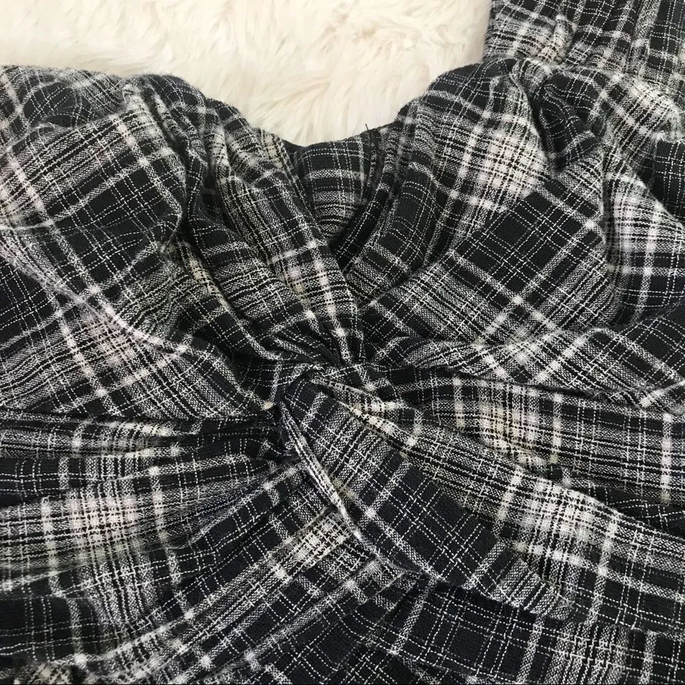 NANETTE LEPORE One Shoulder Cocktail Dress Mini  Sheath Draped Plaid Gray Size 6 - Image 6