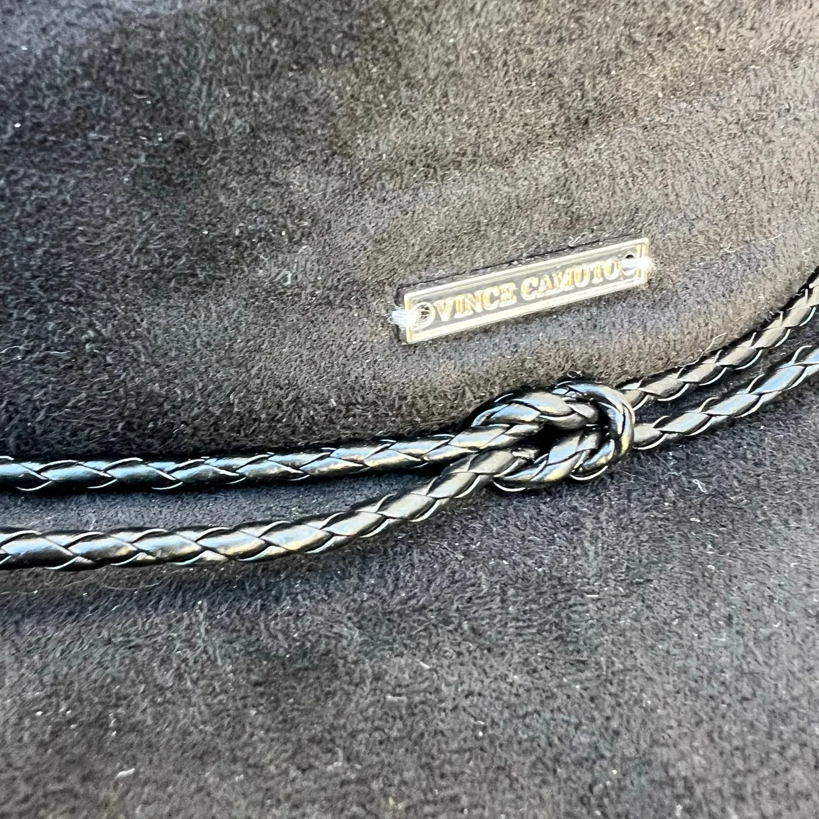 Vince Camuto Black Cowgirl Hat Braided Cord Band Faux Suede Leather O/S NWT - Image 2