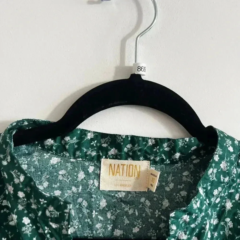 Nation LTD Green Floral Ruffle Sleeve Tiered Mini Dress Size XS - Image 7