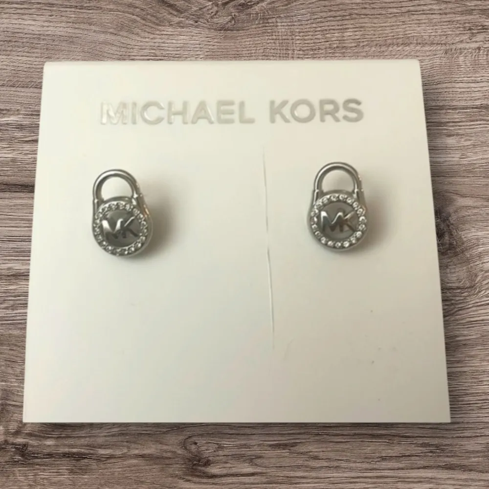 Michael Kors Earrings Stud Silvertone Stainless Steel Logo Locket - Image 7