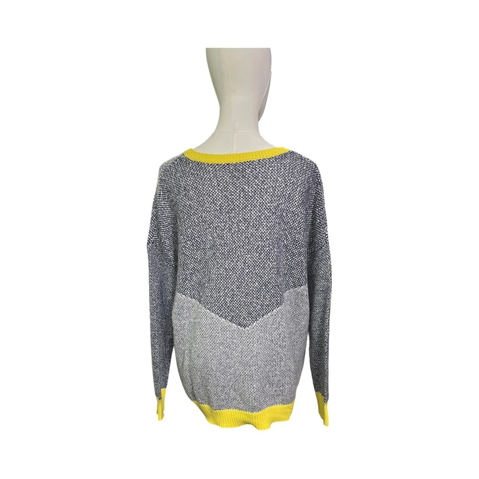 Trouvé Colorblock Knit Sweater Yellow Gray Navy Angora Blend Size Large Cozy - Image 3