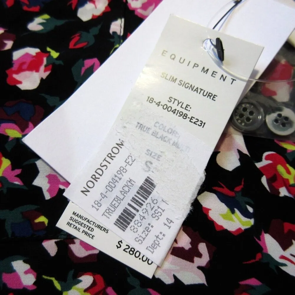 NWT Equipment Signature Slim in Black Floral Crepe Button Down Shirt S - Image 3