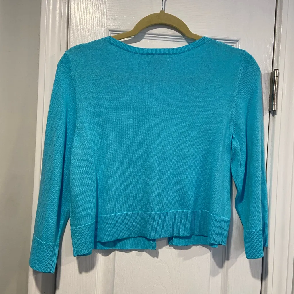Lilly Pulitzer Size L Aqua Blue 3/4 Sleeve Cropped Cotton Knit Button Cardigan - Image 8