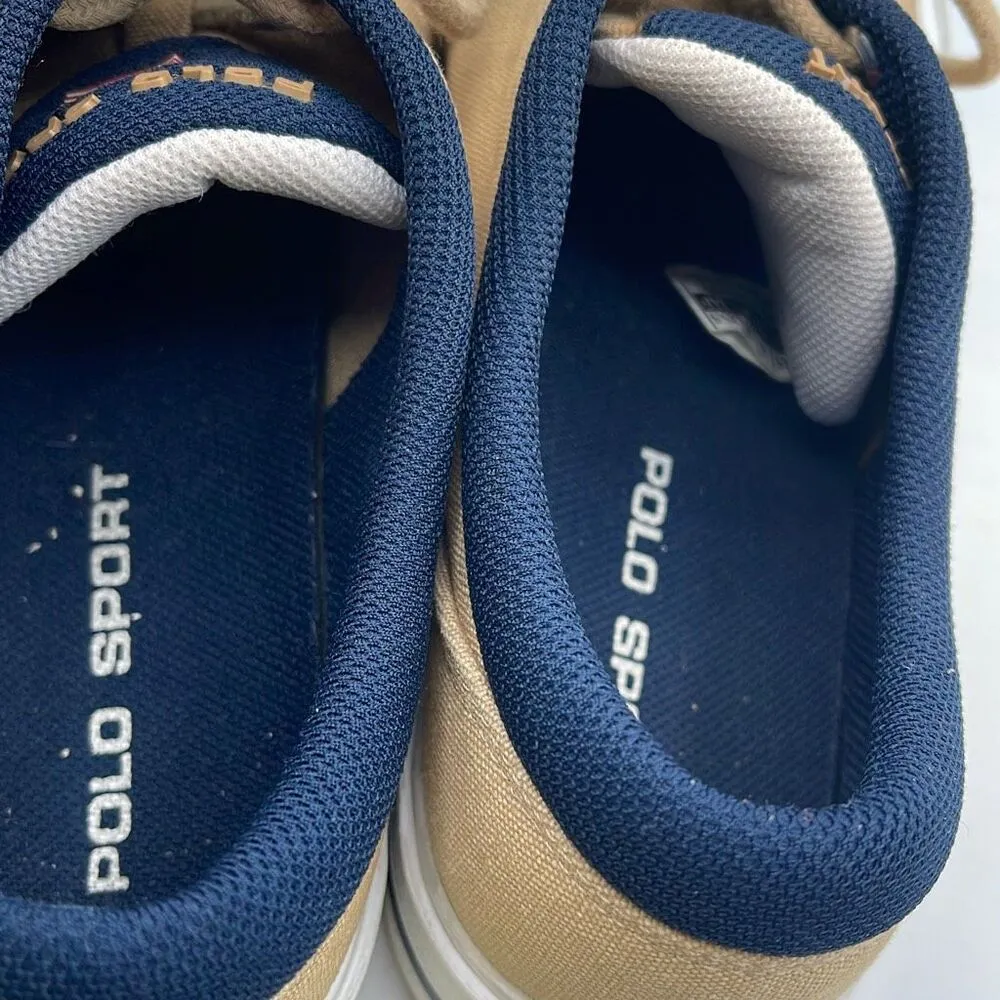 Vintage Ralph Lauren Polo Sport size 8.5 tan blue canvas tennis shoes. - Image 7