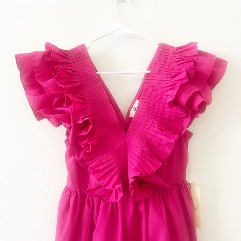 NWT ENTRO kristen v-neck ruffle sleeve mini dress Small PINK‎ Fuschia - Image 5