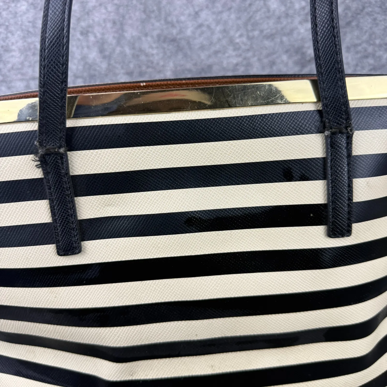Aldo Womens Black White Striped Double Handle Lined‎ Van Wert Tote Bag Purse - Image 9