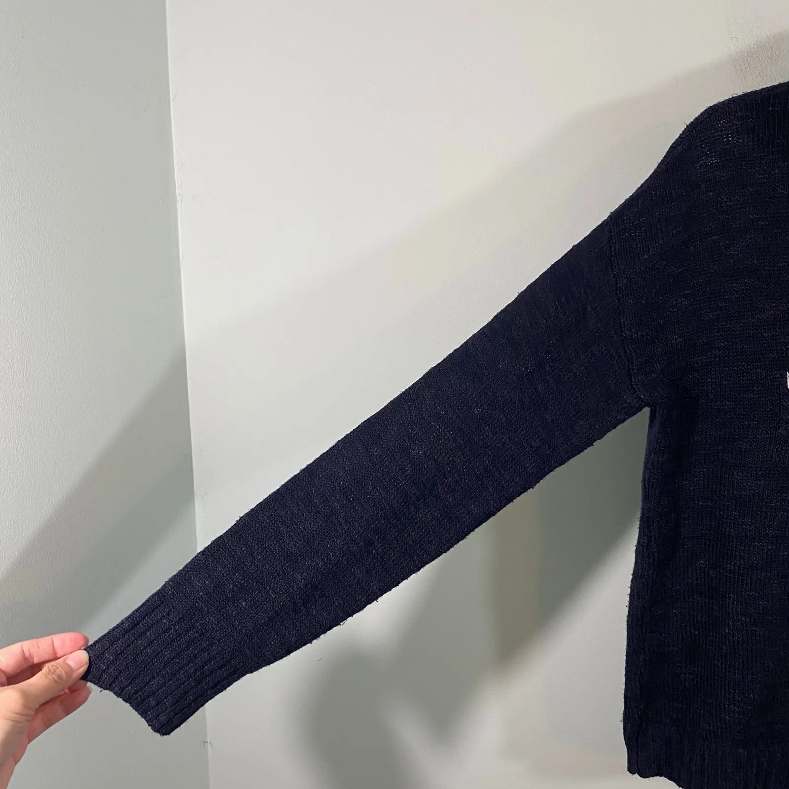 Marled Women Navy "Tailgate" Hooded Pullover Knit Sweater Size S - Image 6