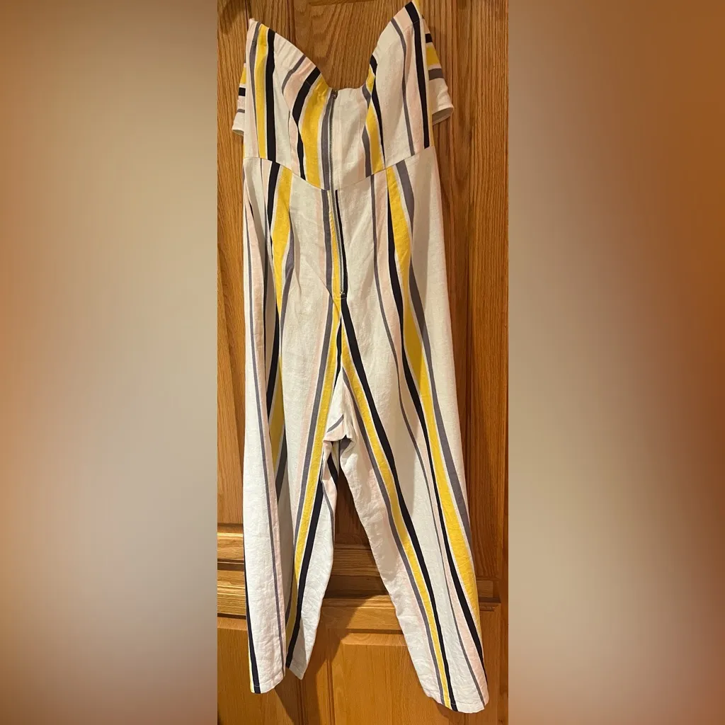 Gypsies & Moondust Striped Linen Cropped Wide Leg Strapless Jumpsuit Size 5 - Image 6