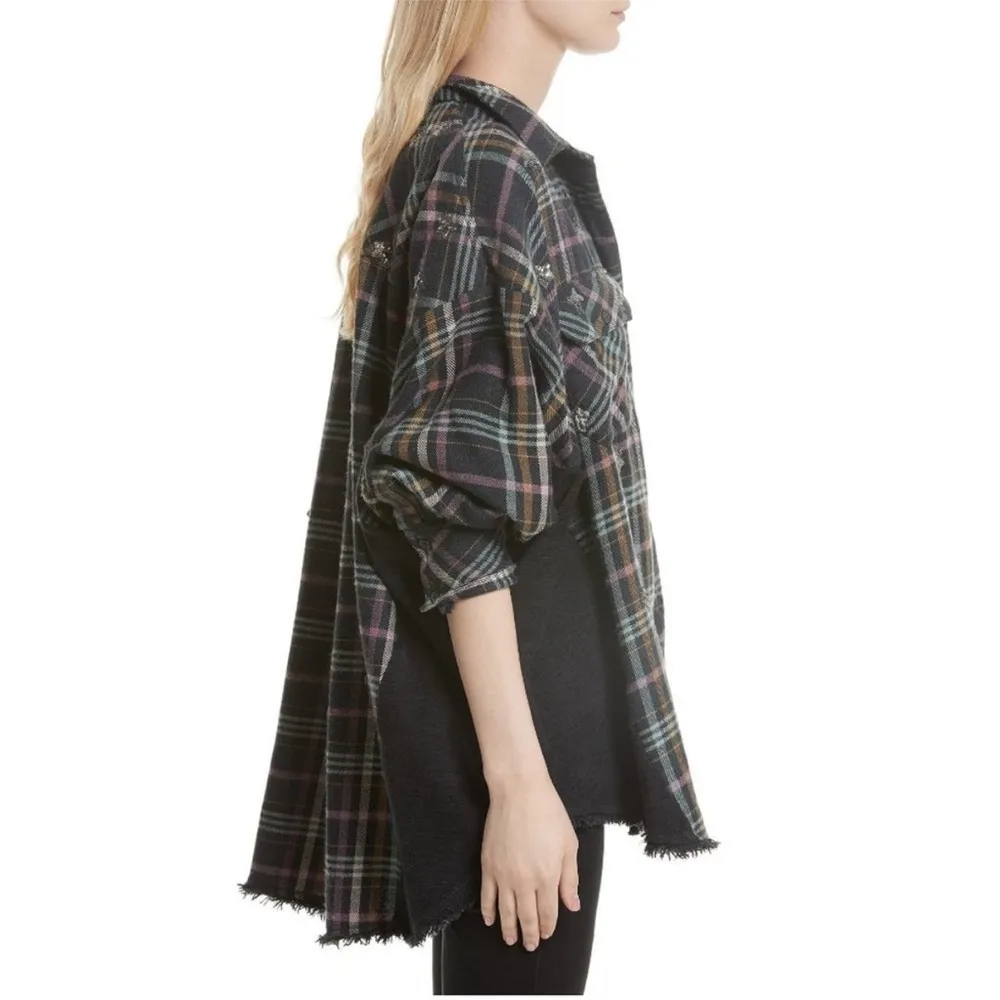 {S} Free People Constellations Within Flannel Oversized Plaid Button-Up - Image 3
