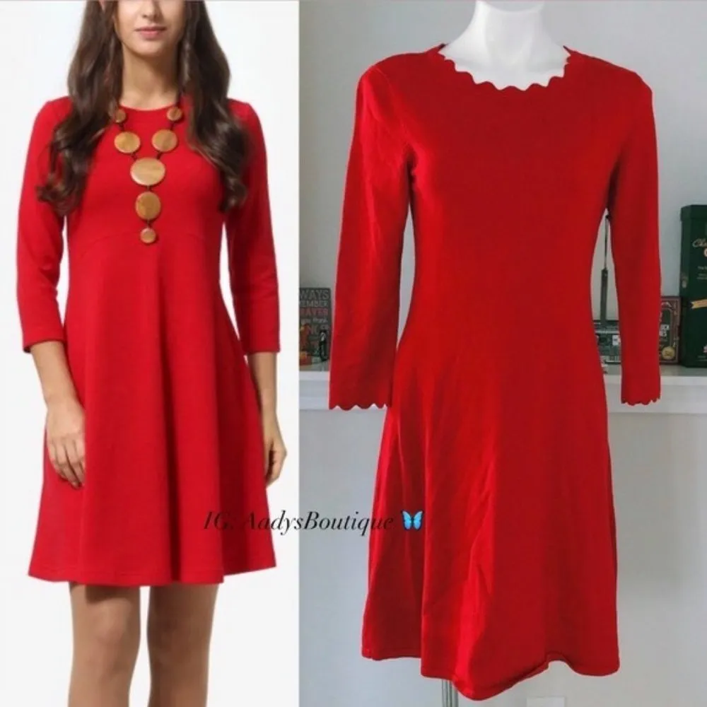 Vince Camuto Scallop Trim Sweater Dress in Red Pullover, Size M New w/Tag - Image 8