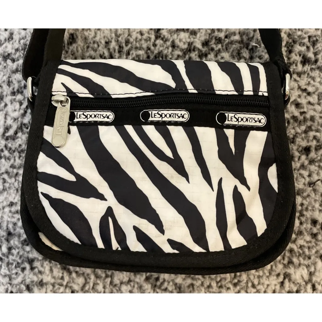 LeSportsac Sophia Mini Cross Bag Purse Wallet Zebra Print Black White‎ Preppy White - Image 2