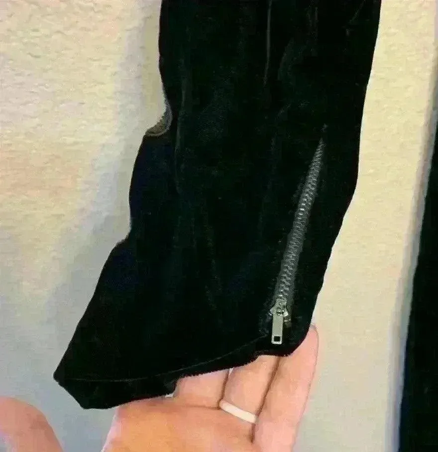 Anita modes velvet sexy black dress sz XS open back cut outs high neck knee - Image 5