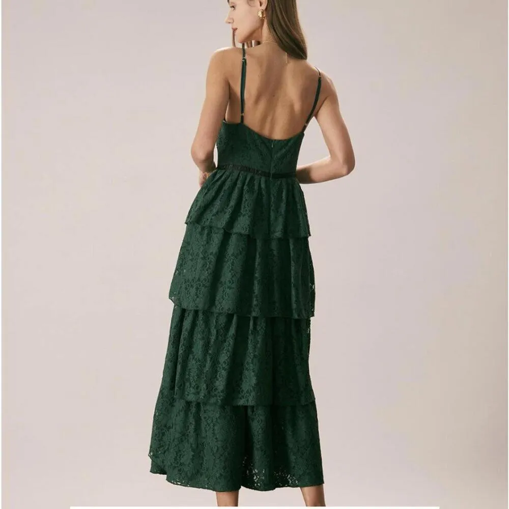 RIHOAS The Green Sweetheart Neck Lace Maxi Dress XS 05 - Image 6