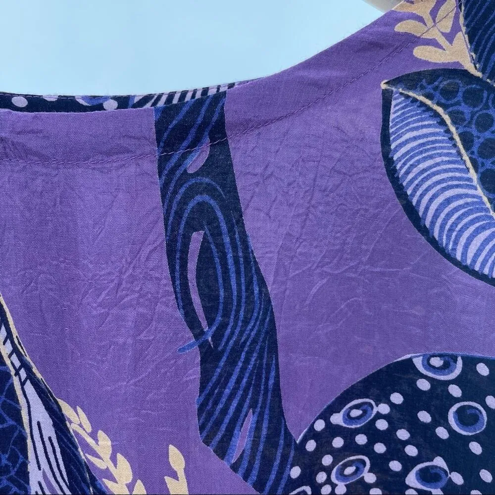 MASAI Purple Print Tunic Size Medium Made India Satin Wrinkled Style Medium - Image 8