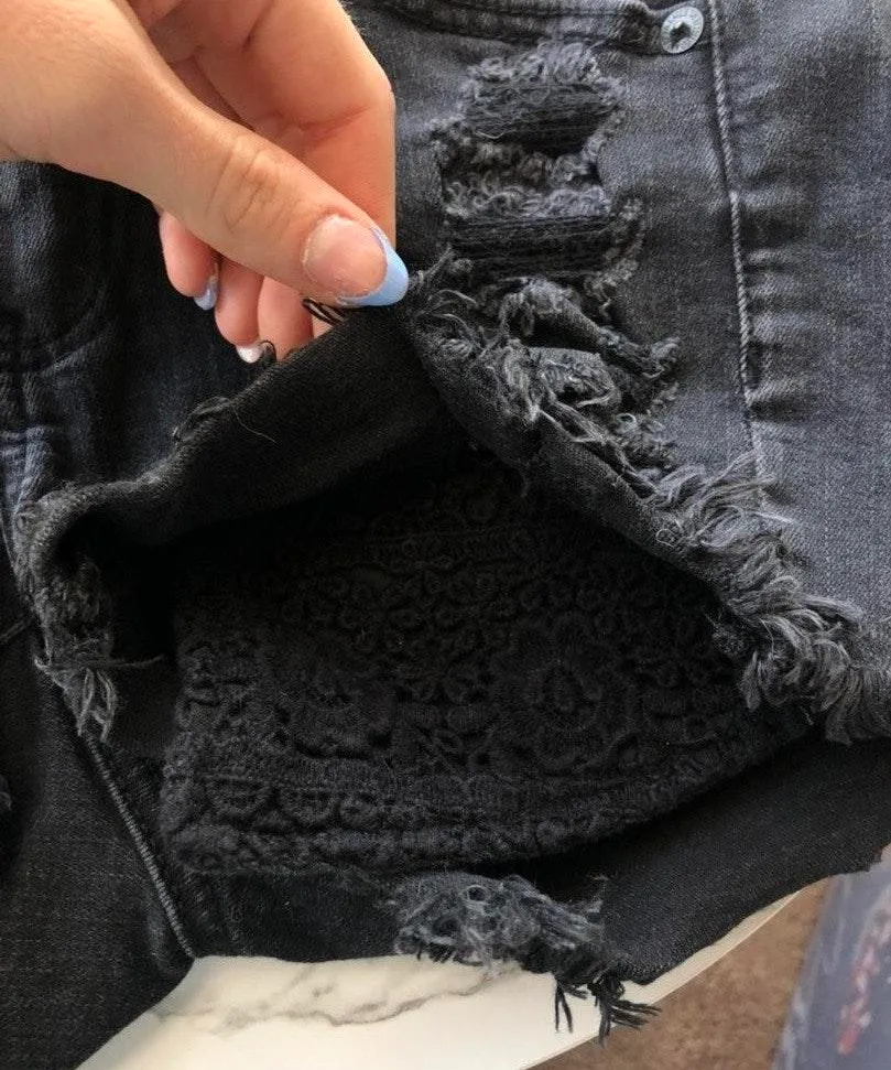 Black Denim Shorts Size 0 - Image 3