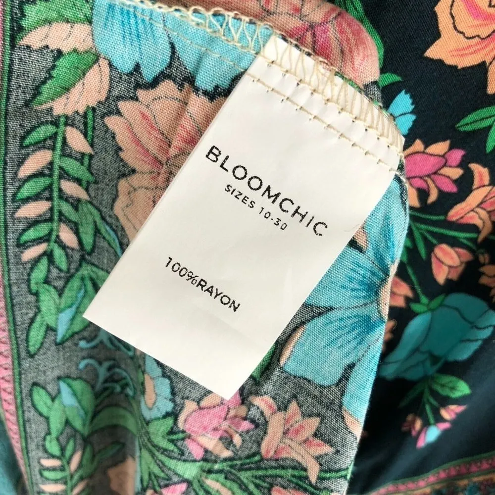 Bloomchic Midi Dress Flora V Neck Belted Short Sleeve Beige Black Blue 12 - Image 4