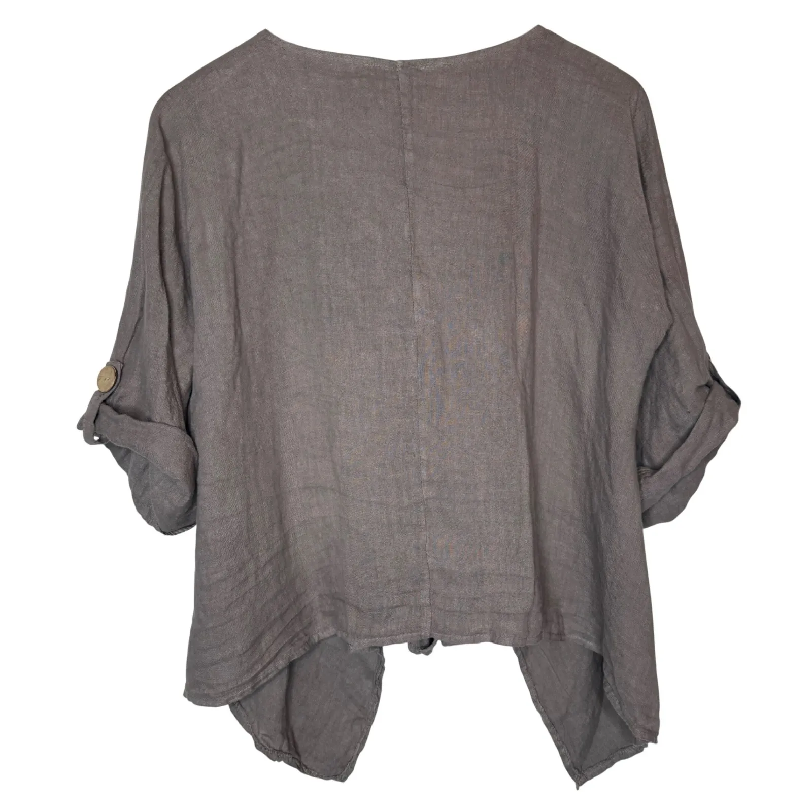 100% LIN BLANC Shirt Linen Button Front Taupe Size 44 / US Medium Brown - Image 5