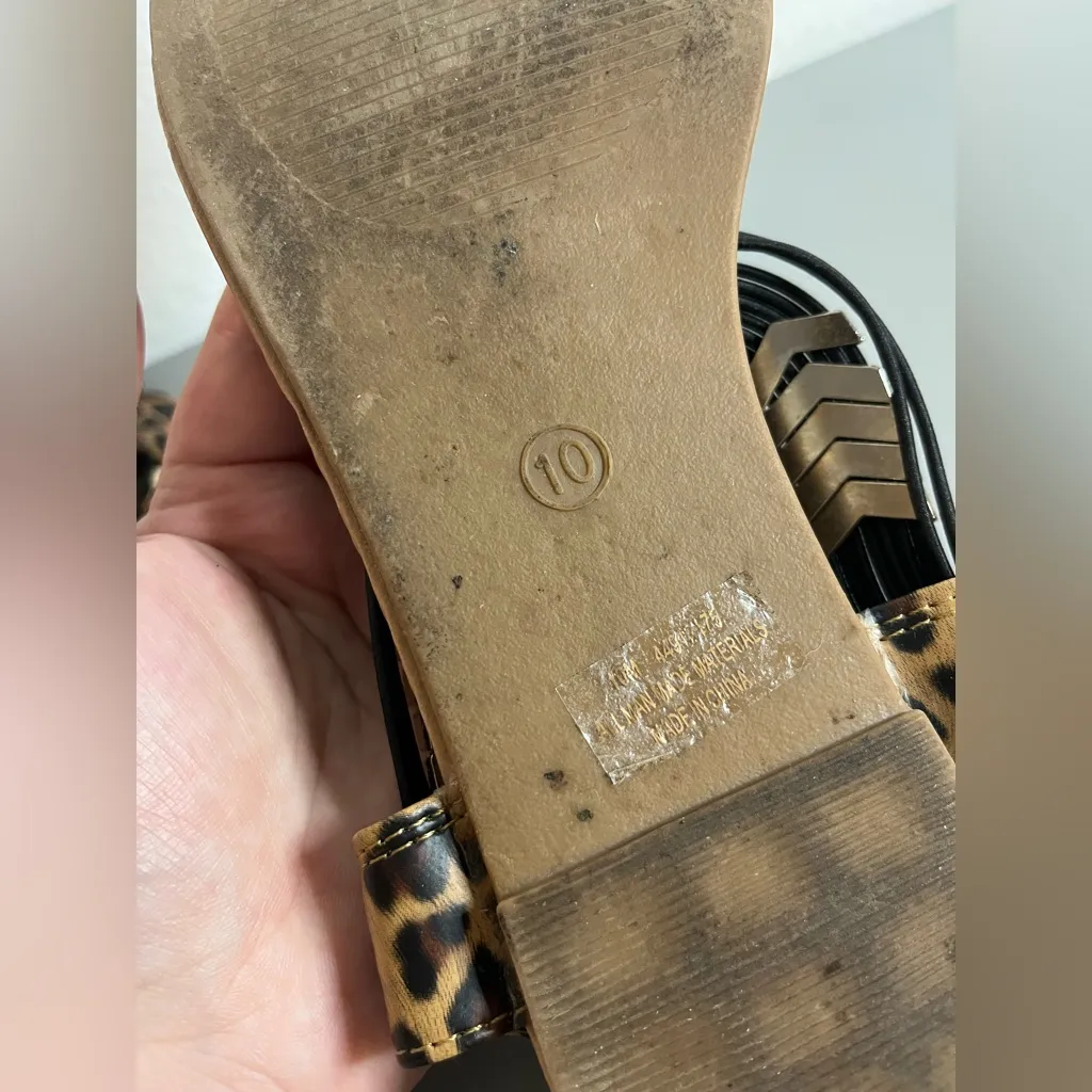 Cheetah Print Summer Crystal Bling Elastic Gladiator Thong Stretch Sandals Sz 10 - Image 10