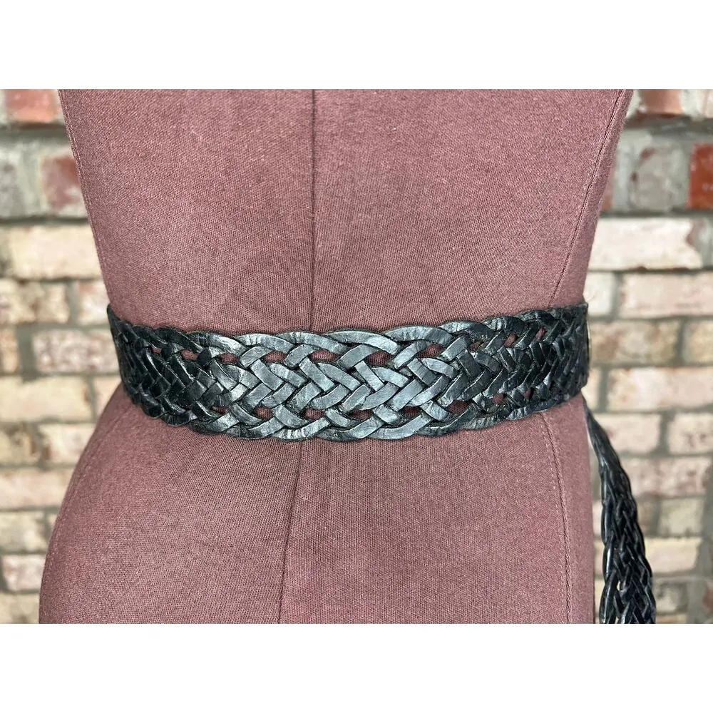 belt split leather black braided goldtone buckle stone western - Image 12