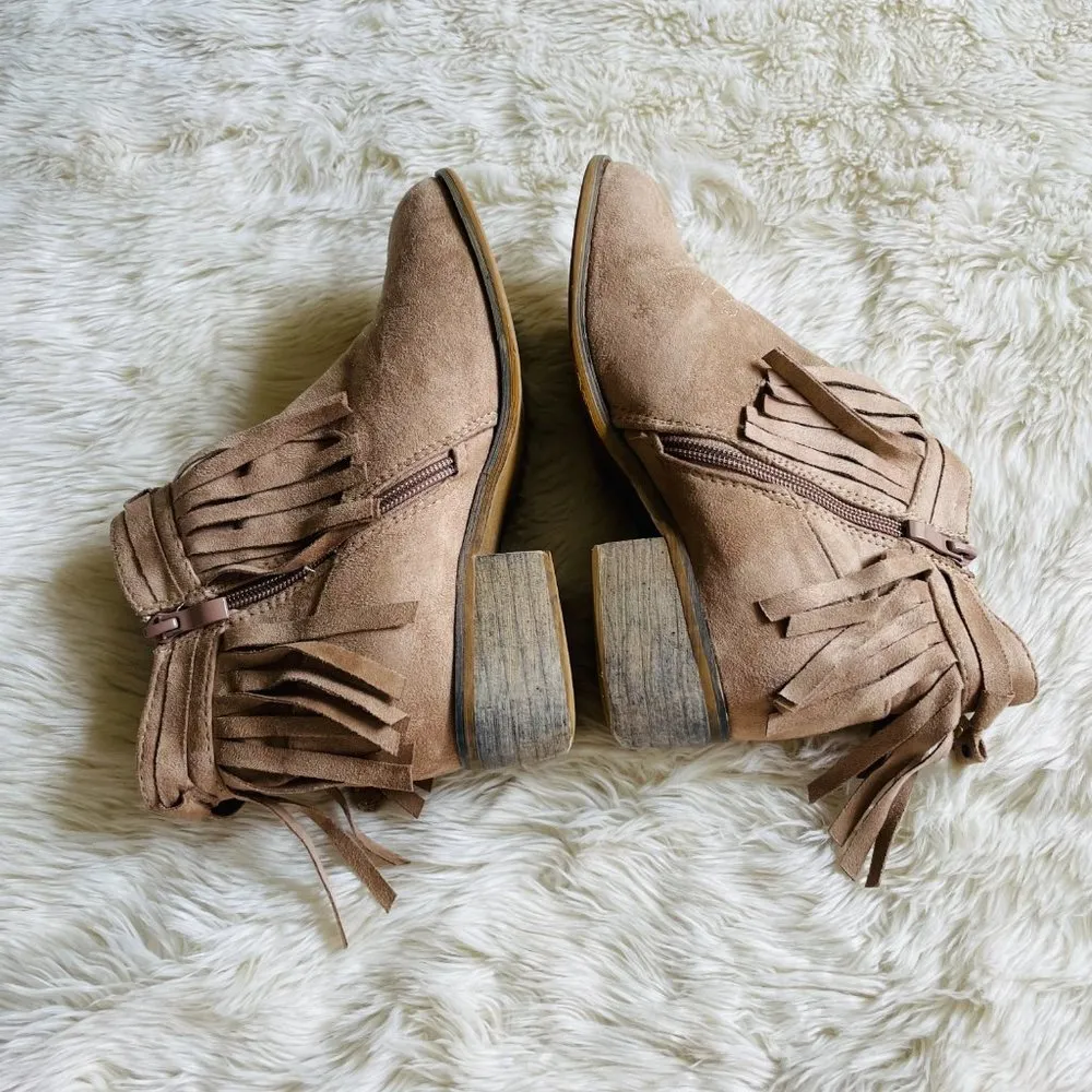 Lov Mark Country 1 Taupe Suede Booties Fringe Size 6 Tan - Image 5