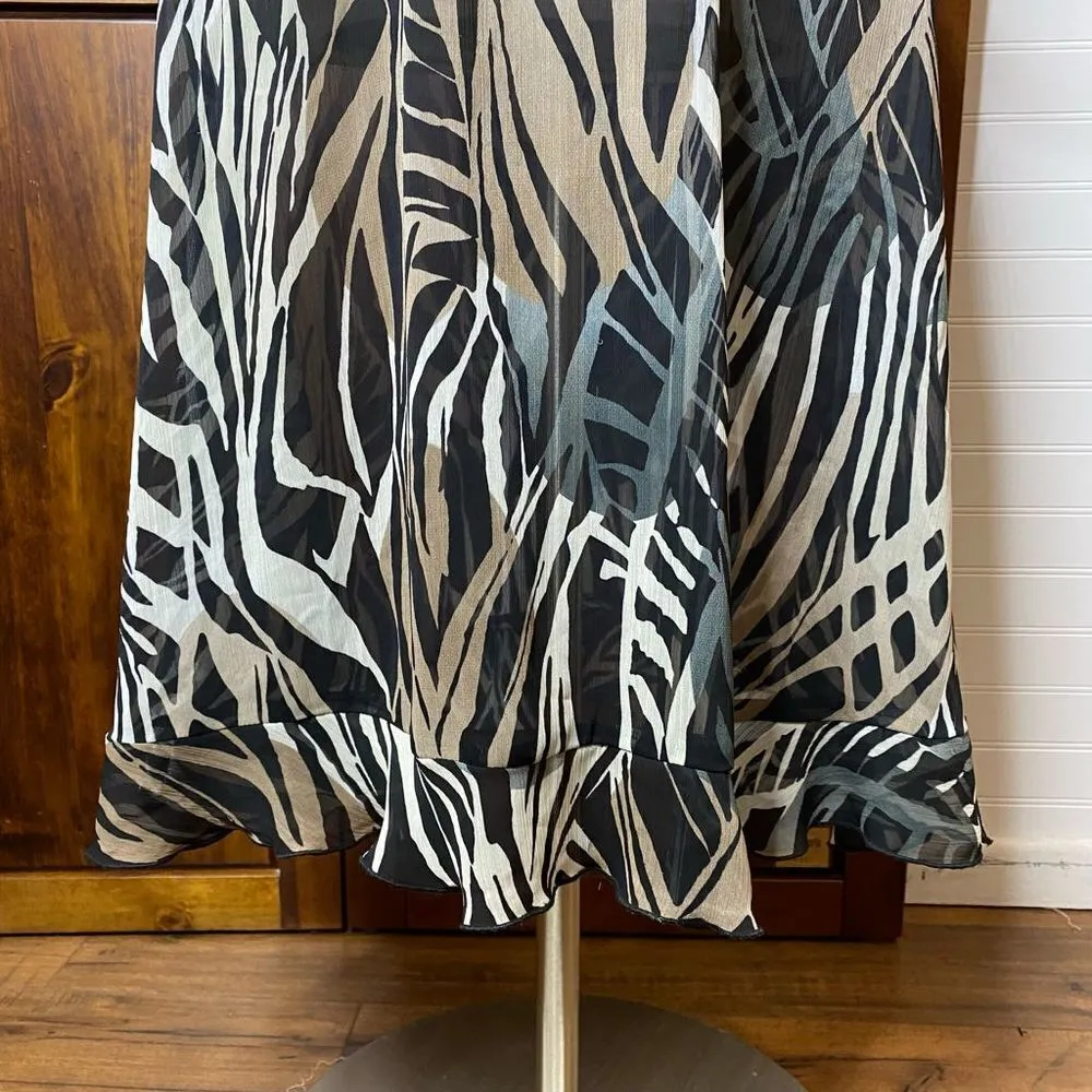 Dress Barn Zebra Animal Print Sheer Ruffle V Neck Midi Dress - Image 4