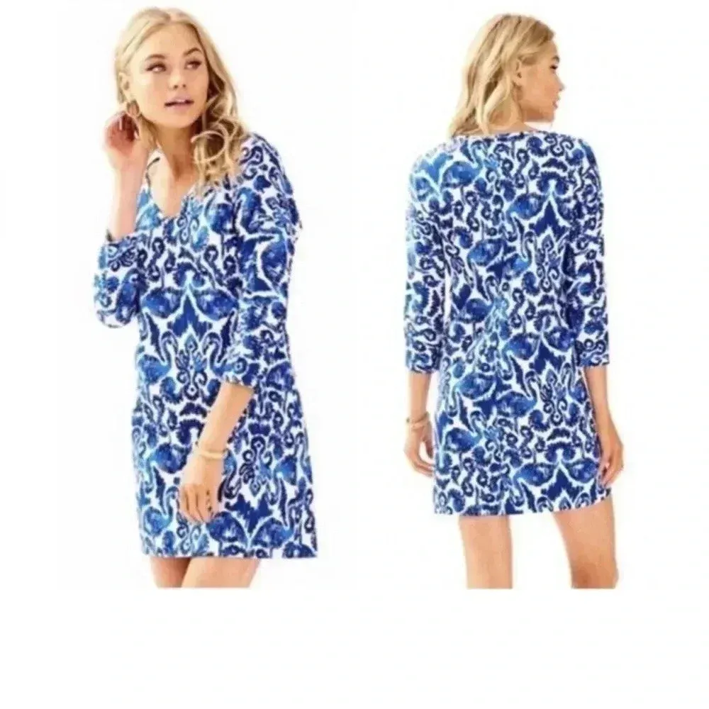 Lilly Pulitzer Womens Blue White Beach Bathers Flamingo Cori Dress Size Xs - Image 2