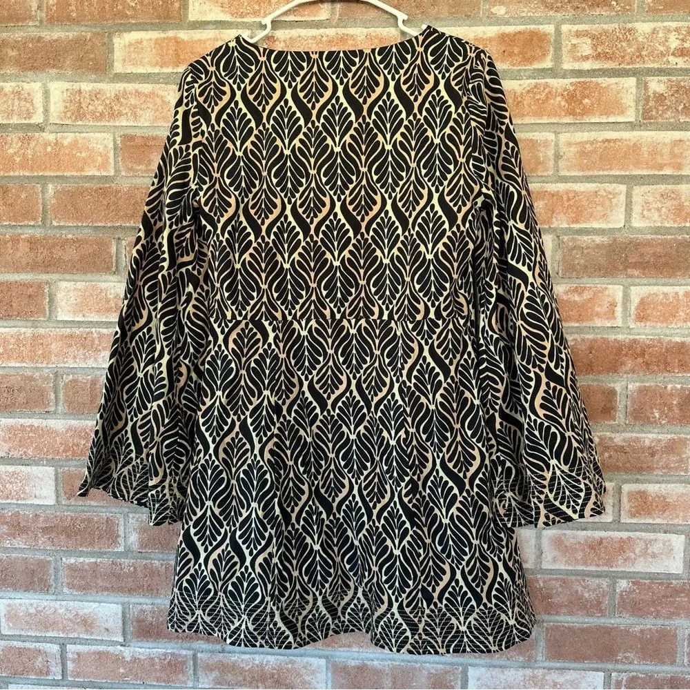 Free People Gia Mini Dress Flare Long Sleeves Geometric Women’s Medium Black - Image 8