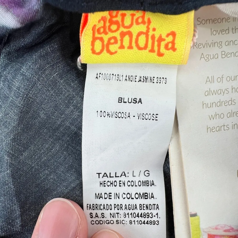 Agua Bendita Women L Angie Blouse Jasmine Collection Navy Floral Front Tie Shawl - Image 6