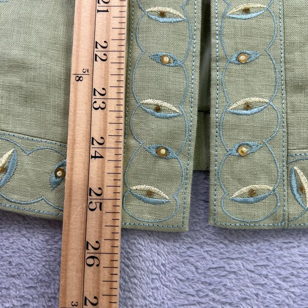 Dressbarn Blazer Womens 14‎ Sage Green Linen Floral Embroideries Career Business - Image 6