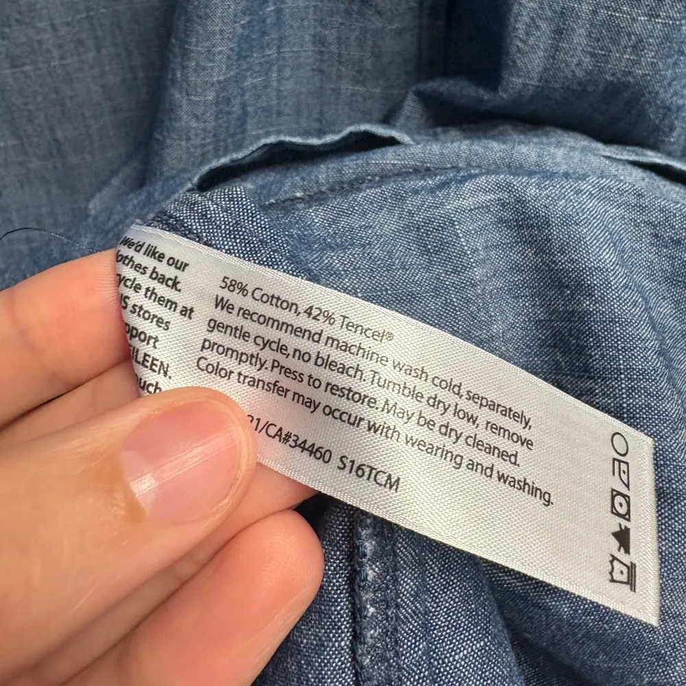 Eileen Fisher Chambray Cotton/Tencel Blend Dress W/ Zipper Closure Size Small - Image 3