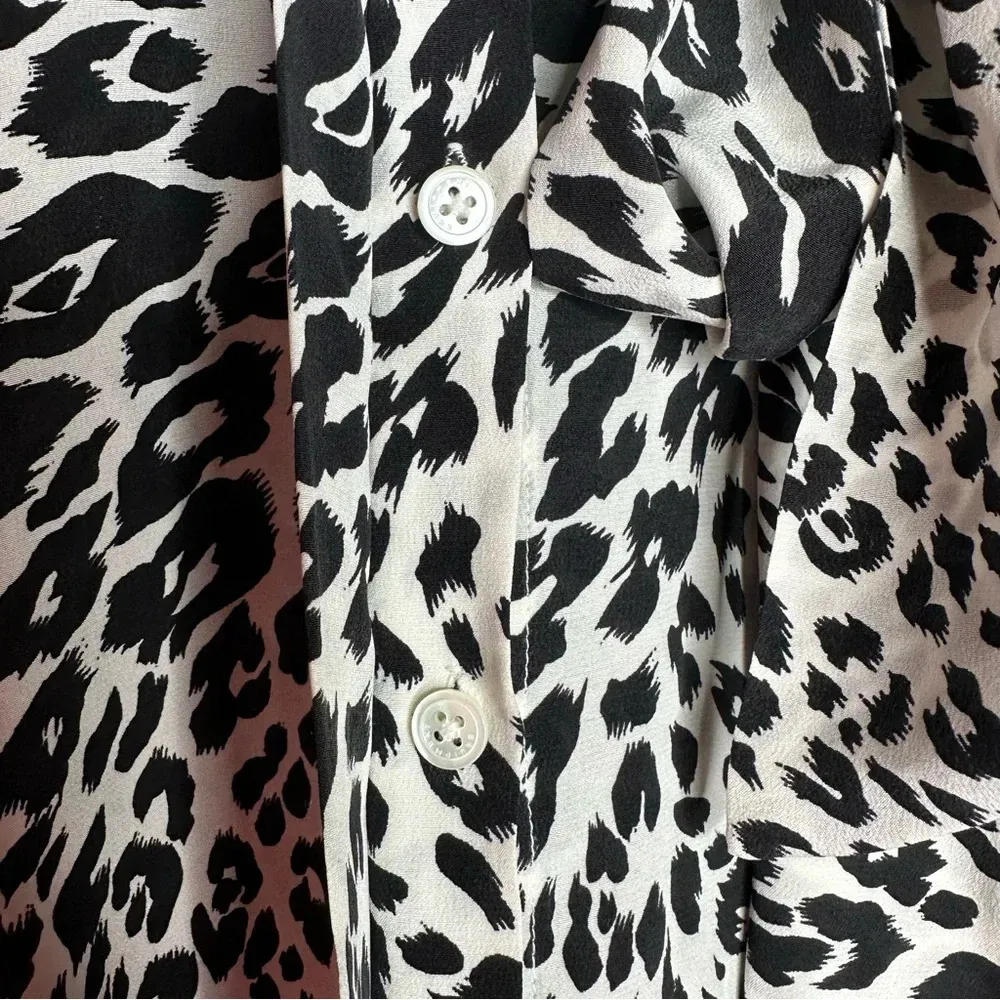 Equipment Femme Leema Black/White Leopard Print Tie Neck Long Sleeve Dress Small - Image 6