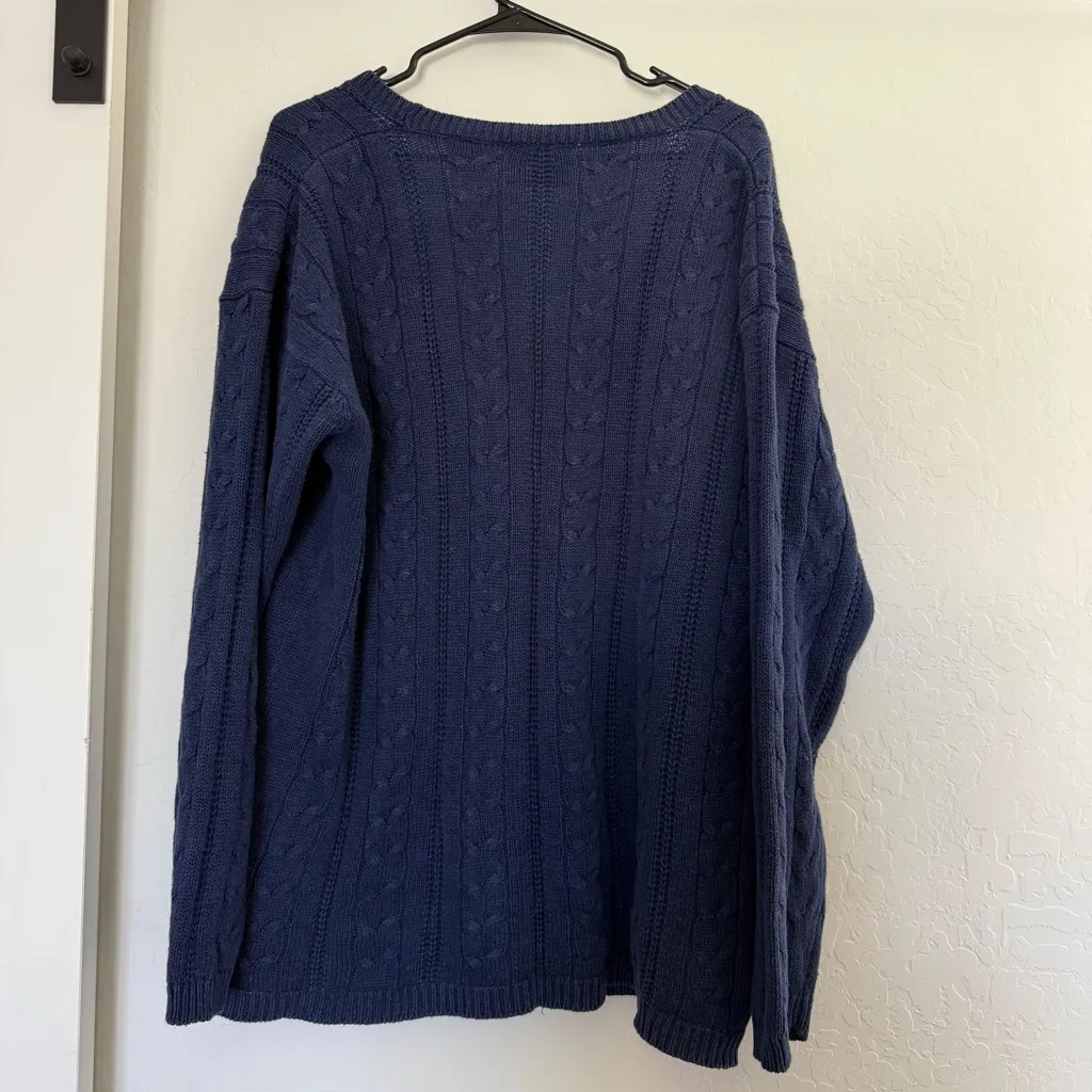 Vintage Allison Brittney Blue Cable Knit Button Sweater Cardigan Pocket Winter - Image 2