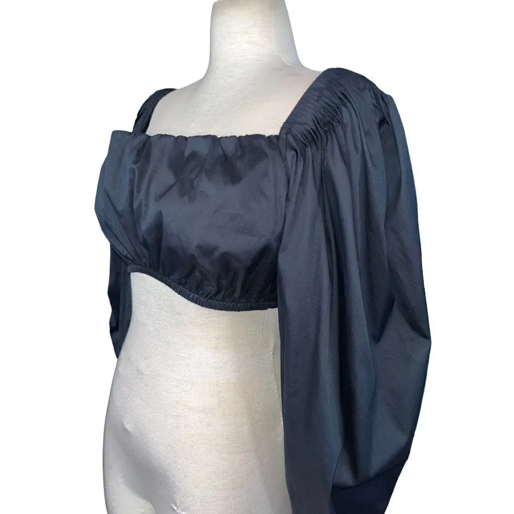 Zeynep Arcay Balloon Cotton Crop Top in Black 6 New Womens Blouse - Image 6