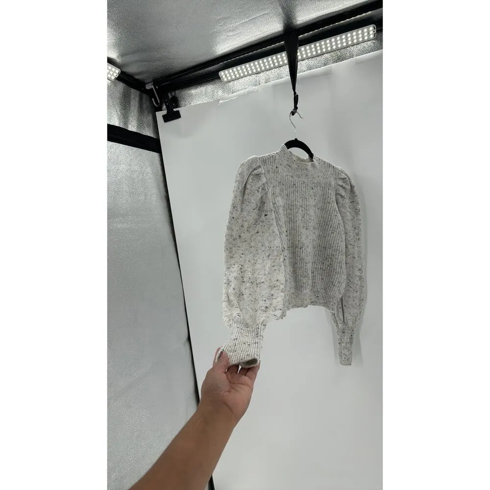 SO White marled Knit Puff Sleeve Cropped Sweater office holiday date night - Image 3