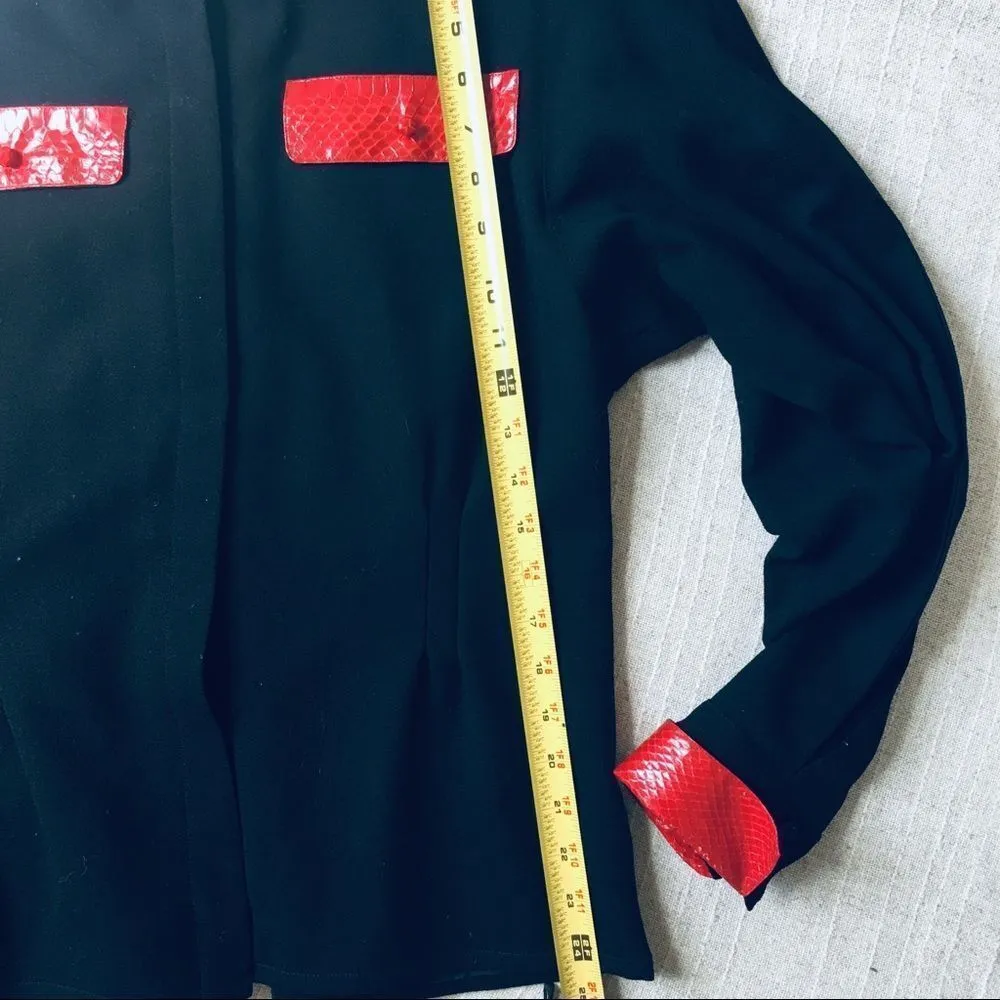 Vintage Francesca of Damon for Starington Black Wool and Red Leather Blouse Black Size 8 - Image 7