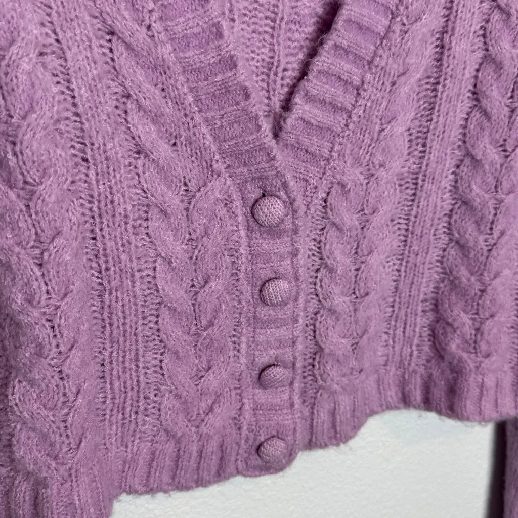 For Love and Lemons Billie Cropped Cable Knit Cardigan Size Large - Image 3