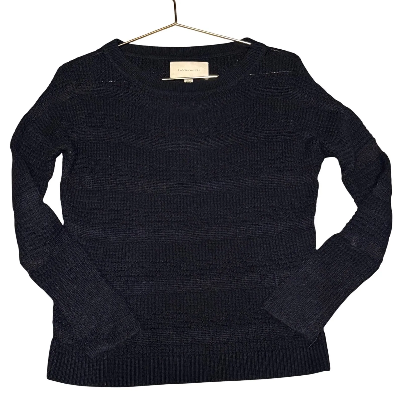 Brochu Walker Size P Open Weave Sweater Black Cashmere Wool Mohair Quiet Luxury - Image 2