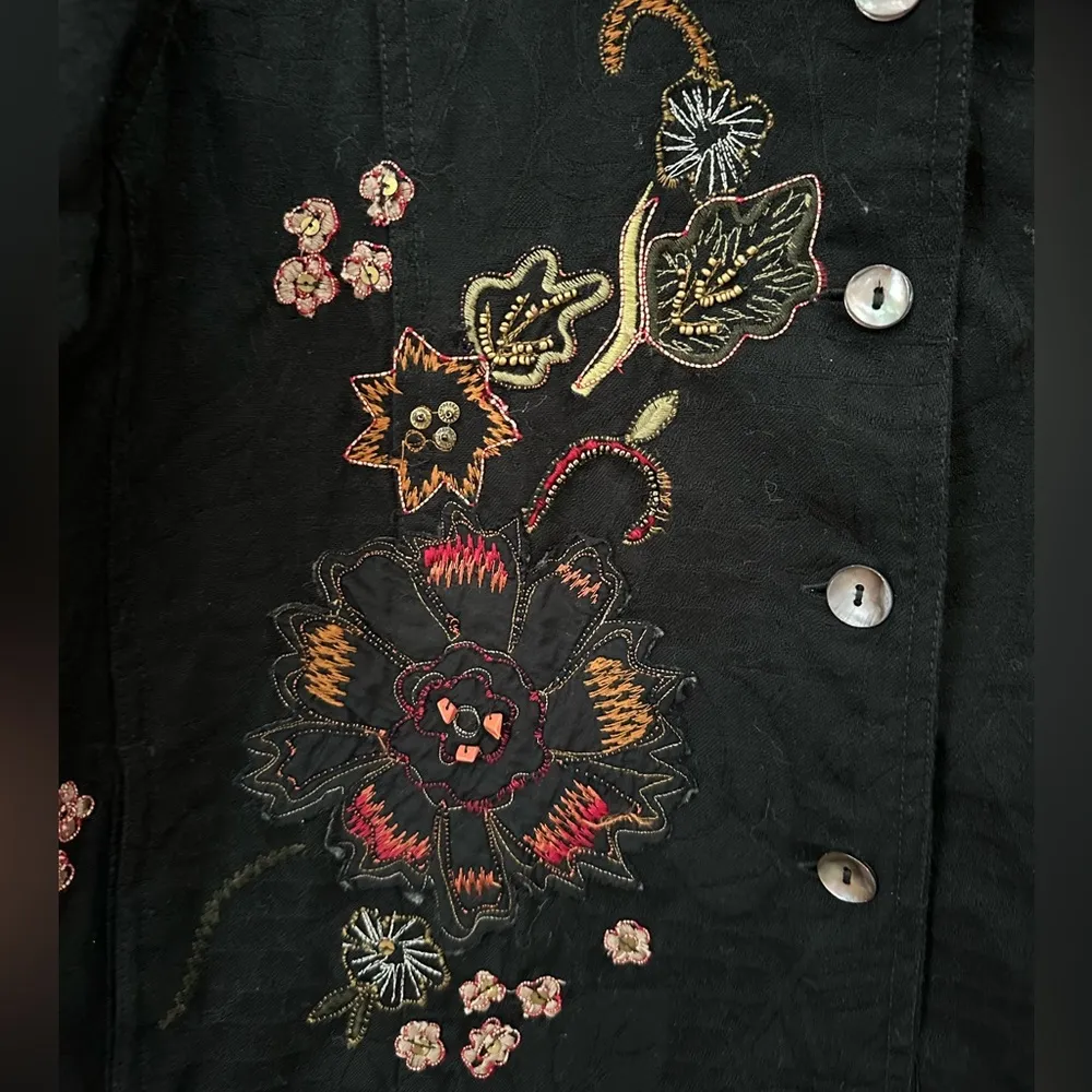 Laura Ashley  Black Button Down Shirt/Shacket Embroidered/Stones/Sequins - Image 3