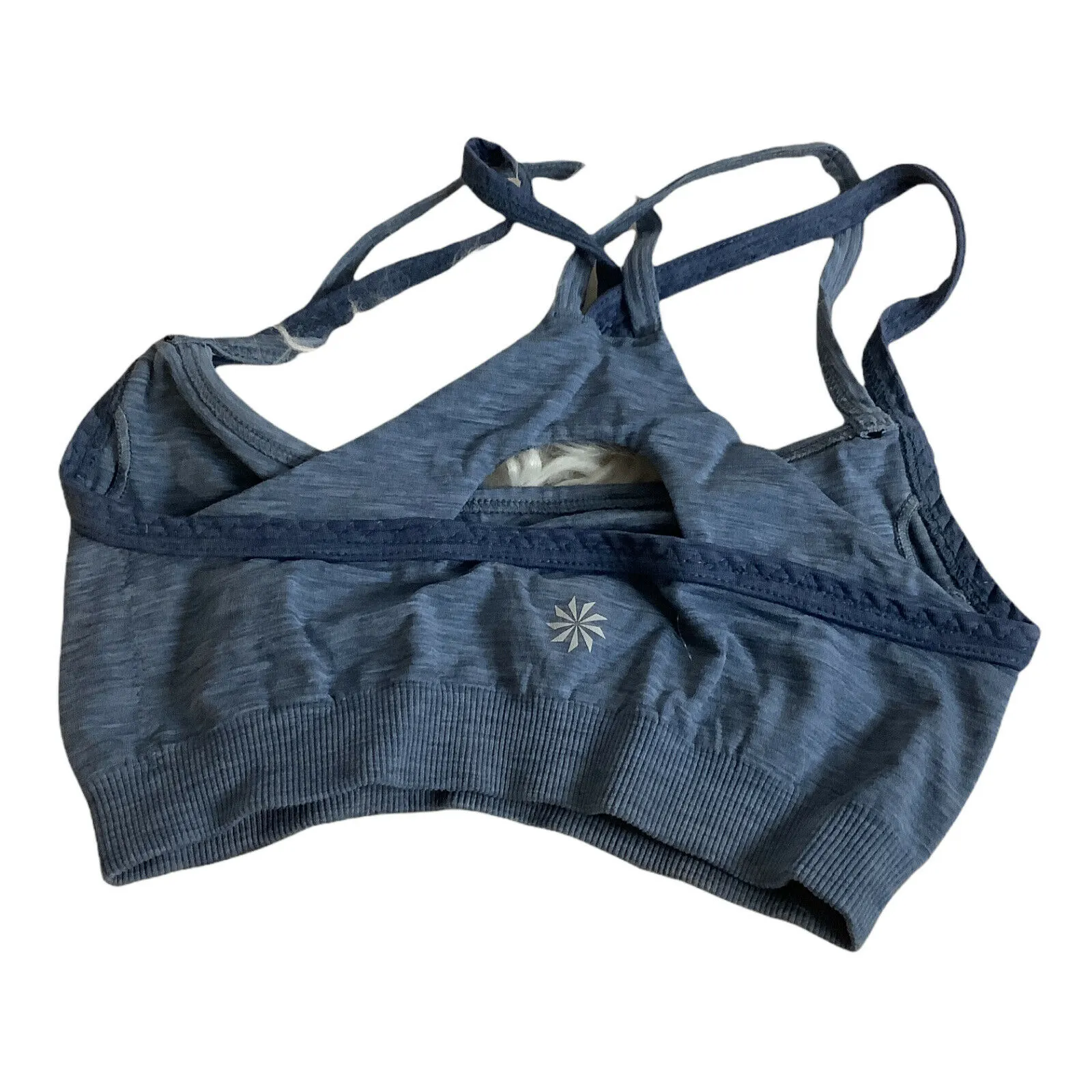 Athleta XS Blue Ruched Front Sports Bra Activewear Yoga Gym Top - Image 3