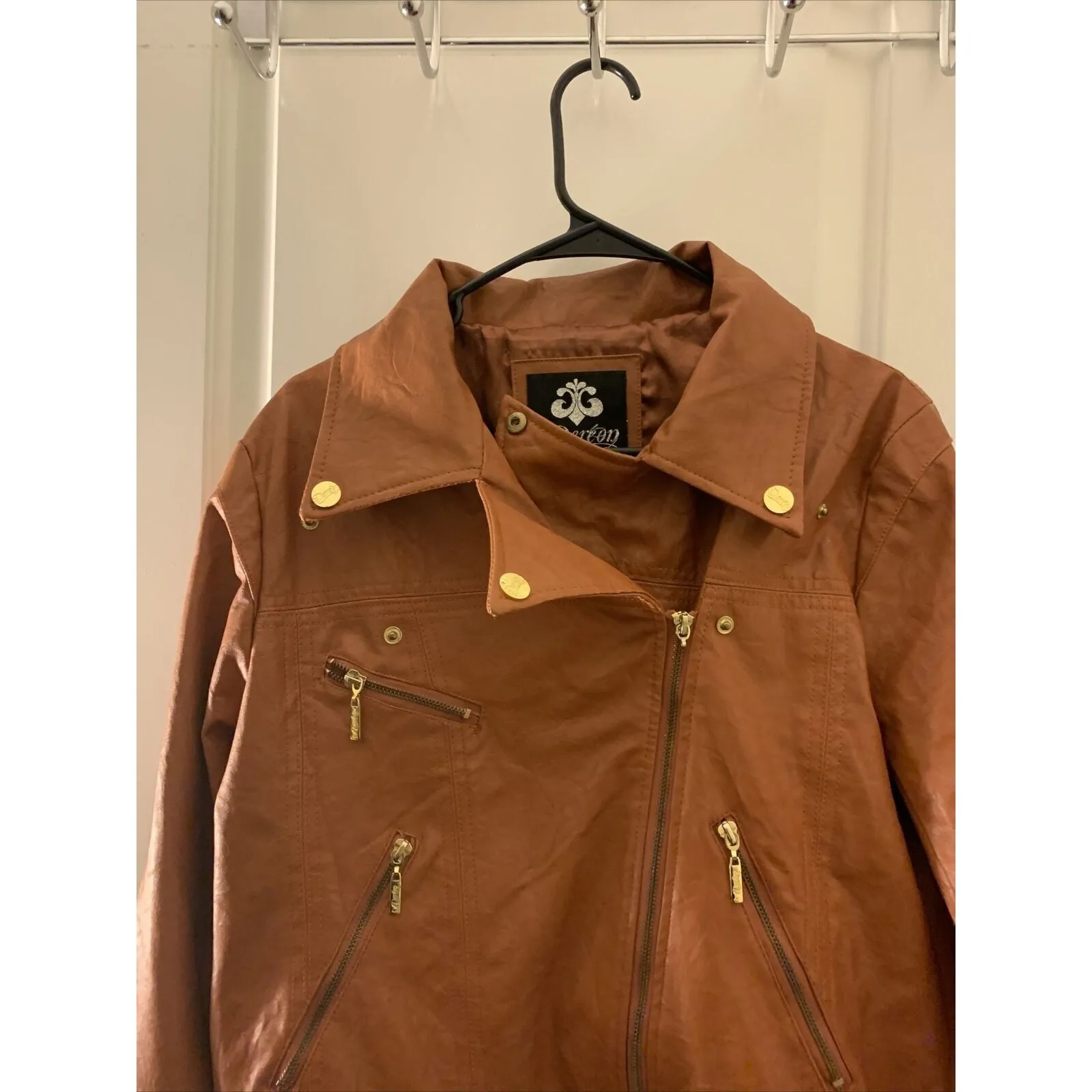 Dereon Women's Moto Biker Jacket Coat Faux Leather Zip Up Size XL Rust Brown - Image 11