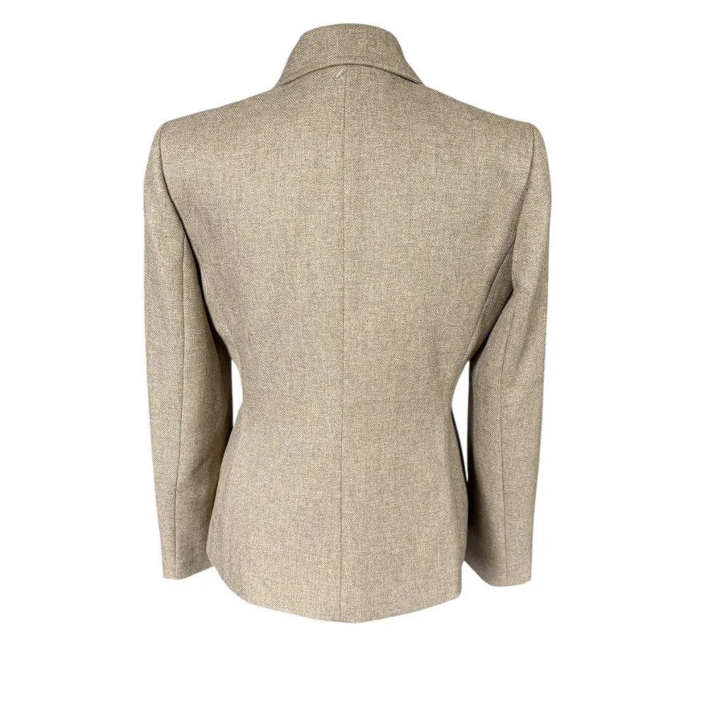 Le Suit Petite tan gold long sleeve collared button down blazer jacket 4P - Image 4