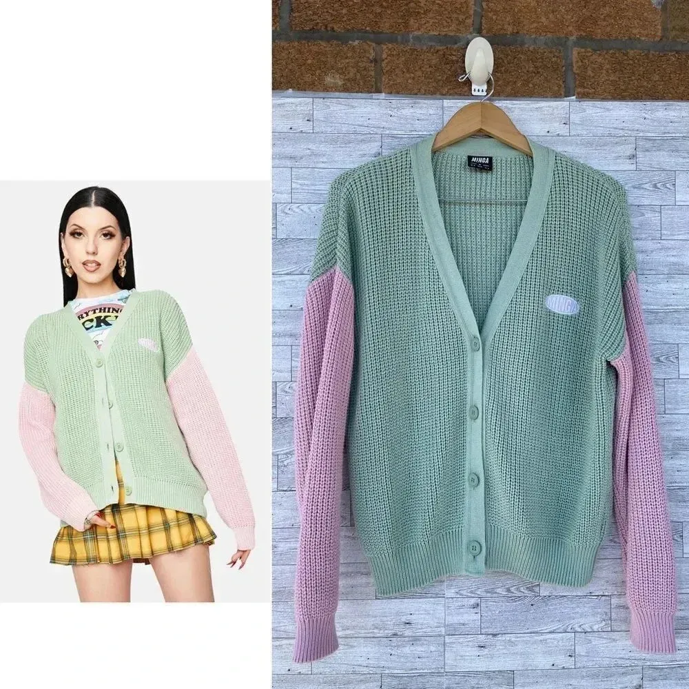 Minga London Dreamy Contrast Knitted Cardigan medium Green - Image 3