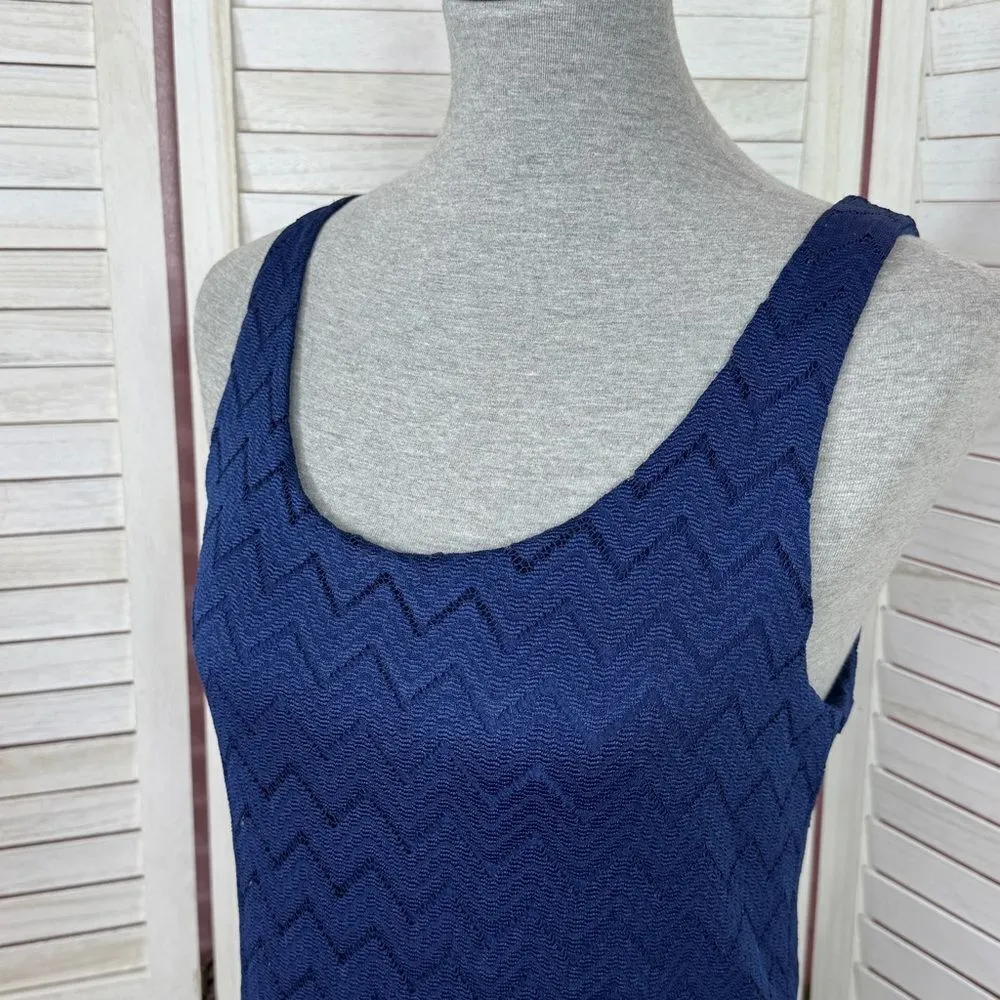 Banana Republic Chevron Lace Overlay Tank Top Shirt Dark Blue Medium - Image 5