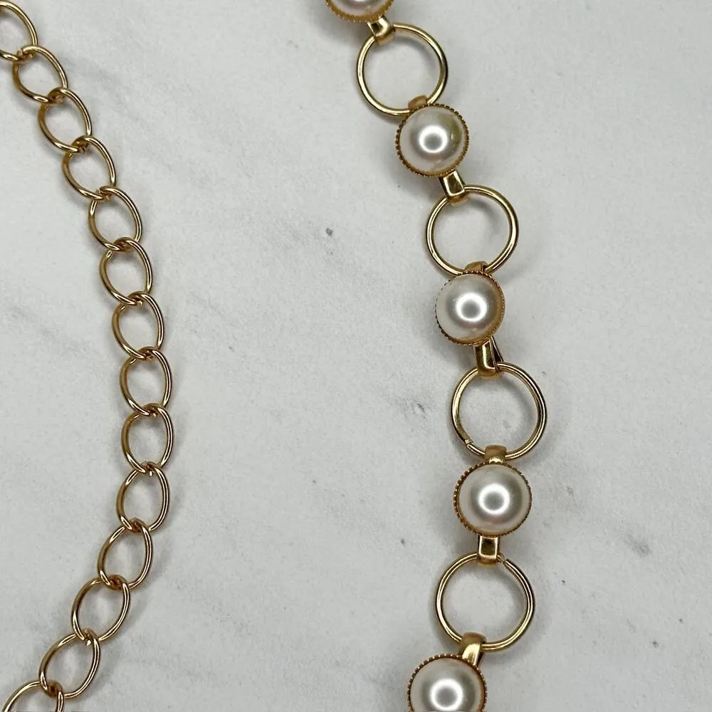 Faux Pearl Gold Tone Chain Link Belt Y2K Festival One Size (OS) ✨ - Image 4