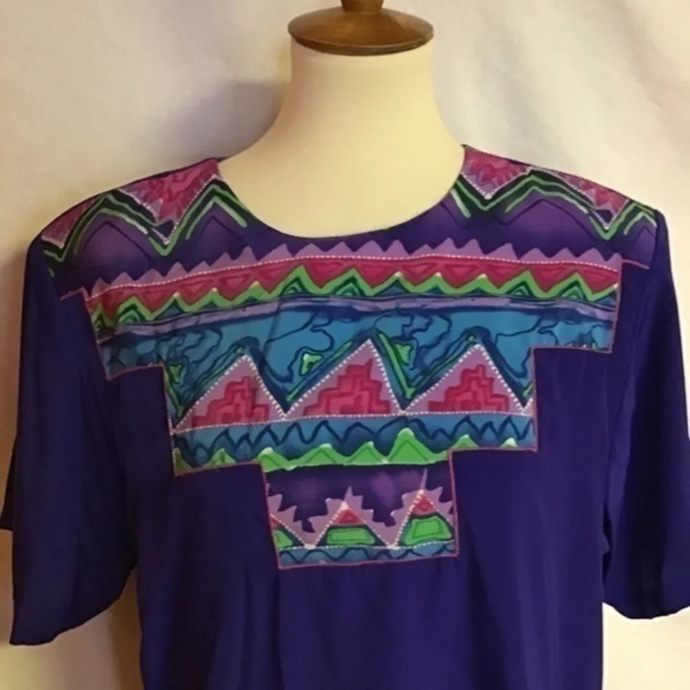Vintage 80s bright fun tunic Purple Size 1X - Image 5