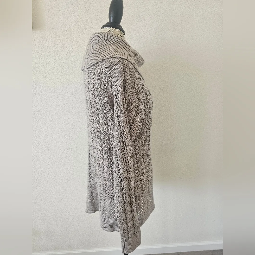 Calvin Klein Long Cowl Neck Gray Knit Pointelle Sweater Size L - Image 2