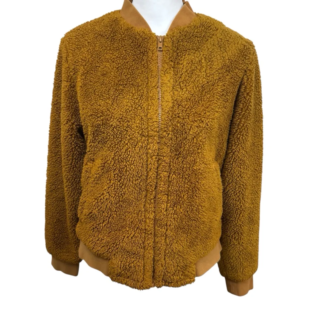 J. Crew Mercantile Sherpa Golden Brandy Mustard Yellow Teddy Bomber Jacket Small - Image 6