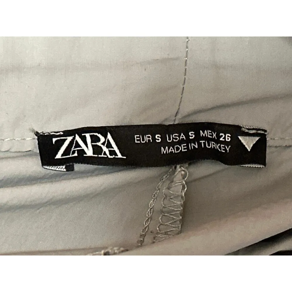 Zara Women's Gray Elastic Waist Drawstring Windbreaker Cargo Jogger Pants Size S - Image 4